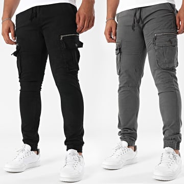 John H - Lot De 2 Pantalons Cargo 01 Gris Anthracite Noir
